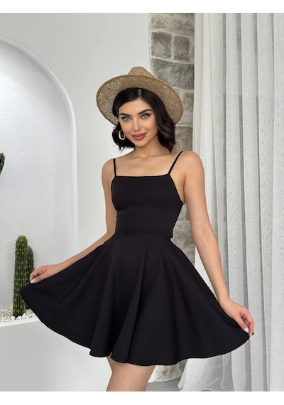 Defymoda Pole İp Askılı Elbise Siyah