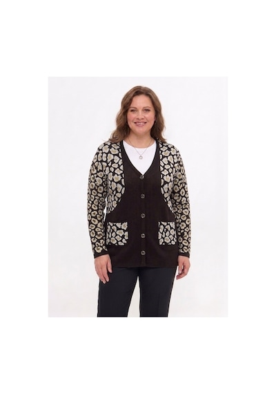 Onno Style Women Simli Leopar Desen Klasik Düğmeli Ceket Siyah - Beyaz