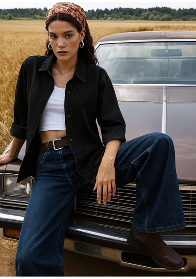 Banny Jeans Kadın Rahat Kalıp Siyah Jean Gömlek