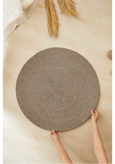Ocean Home Textile Siyah Kırçıllı Jüt Halı Kilim 80 Cm Çap