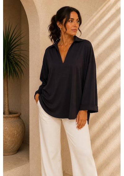Alexandergardi V Yaka Dökümlü Oversize Bluz Siyah