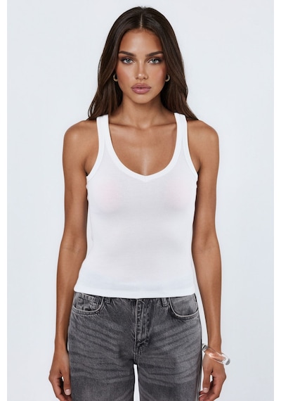 Hiccup Busem V Yaka Ribanalı Tank Top Beyaz