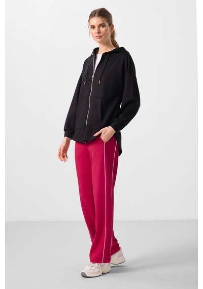 Tommylıfe Siyah Yumuşak Dokulu Kapüşonlu Oversize Kadın Tunik Sweatshirt - 97302