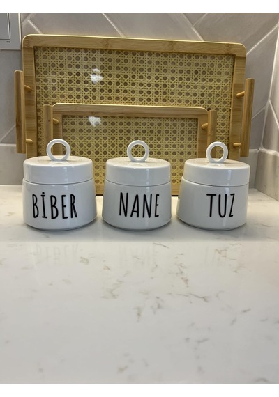 Porselen Baharatlık Kavanoz Takımı, 3 Parça, 400 Ml Çok Renkli