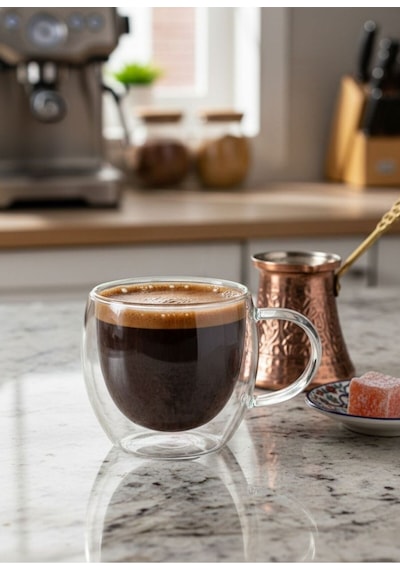 Türk Kahvesi Bardağı Kuplu Espresso Bardağı Çift Cidarlı 80 Ml 1 Adet Şeffaf