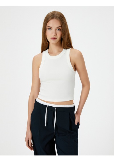 Koton Crop Basic Halter Yaka Atlet Ribanalı Pamuklu Slim Fit Ekru 4sal30331ık Ekru