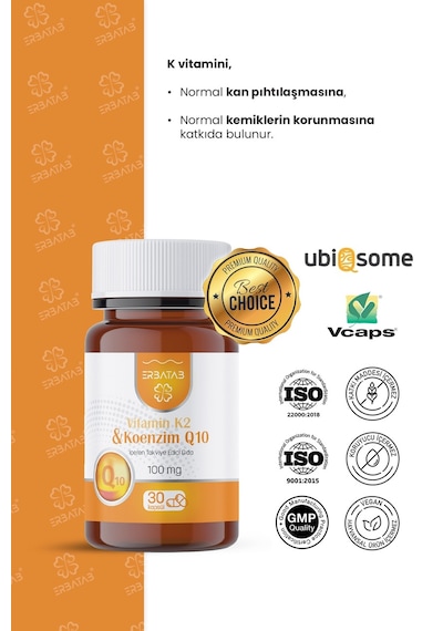 Erbatab Vitamin K2 Ve Koenzim Q10 30 Kapsül