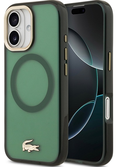 Apple Uyumlu iPhone 17 Kılıf Lacoste Lisanslı M-safe Şarj Özellikli Gold Timsah Logolu Buzlu Kapak Yeşil Yeşil