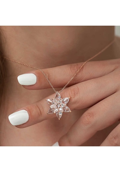 Gümüş Rose Beyaz Lotus Çiçeği Kolye Sl3468 Gümüş
