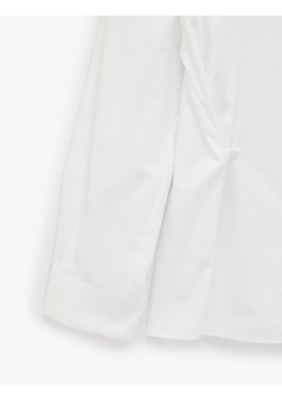 Koton Pamuklu Klasik Yaka Uzun Kollu Pileli Oversize Poplin Gömlek Kırık Beyaz 7wak60294pw Ekru