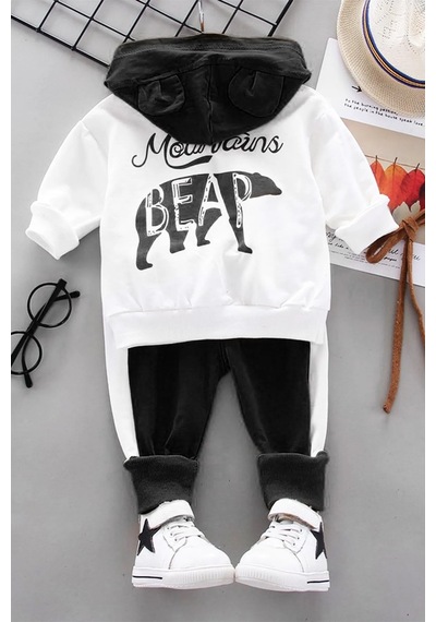 Mai Perla Bear Desenli 2'li Bebek Takım Beyaz - Siyah