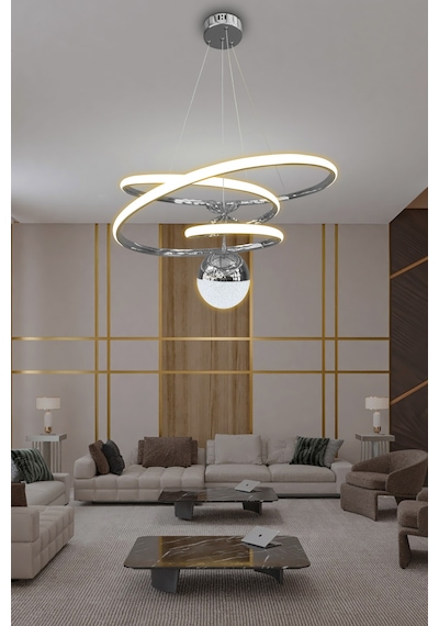Eylül Tek Top 3 Mt Led Avize - Kumandalı / Krom Krom