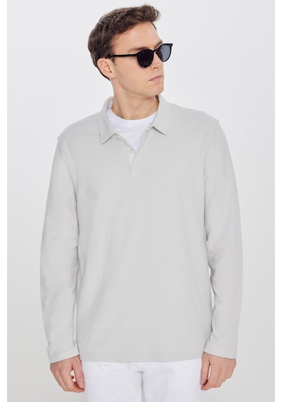 AC&Co / Altınyıldız Classics Erkek Grı %100 Pamuk Slim Fit Dar Kesim Polo Yaka Jakarlı Triko Tişört Gri