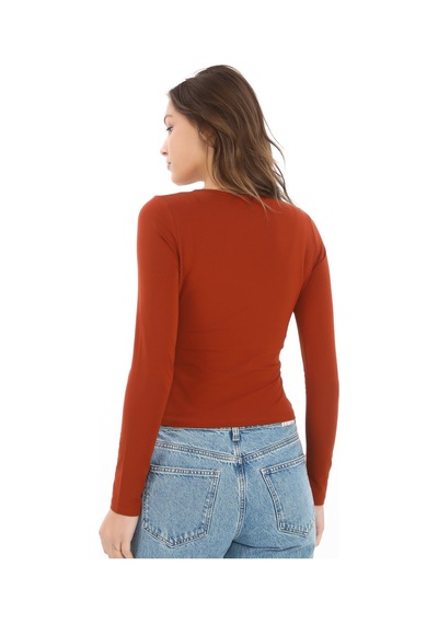V Yaka Slim Fit Tişört-kiremit Kiremit
