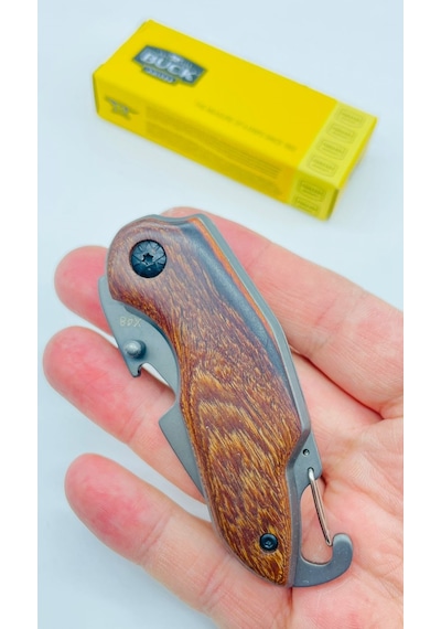 Buck Marka Ahşap Kasa Küçükboy Mini Kamp Çakı //15cm-x48 Gri - Kahverengi