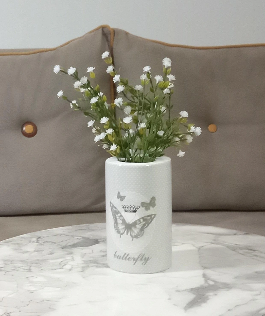 2 Adet Vazo Dahil,vazoda Çiçek,beyaz Yapay Çiçek,vazo Dekoratif Kelebek Desenli 7x7x16cm Çok Renkli