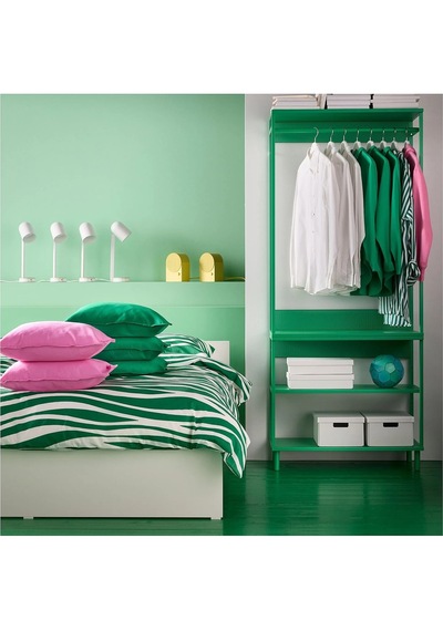 Ikea Portlakmalla Yeşil-beyaz 150x200/50x60 Cm Tek Kişilik Nevresim Seti Beyaz - Yeşil