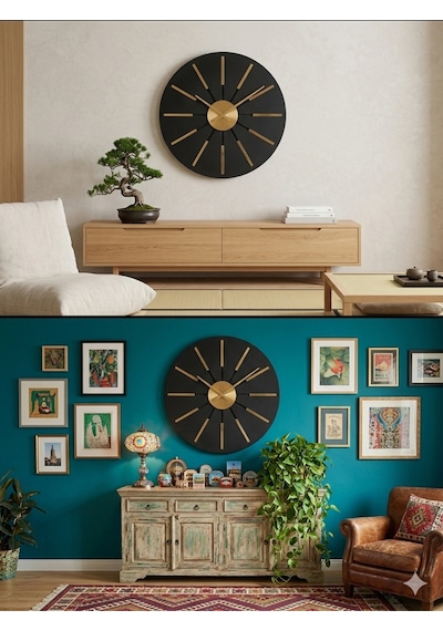 Dekoratif Ahşap Duvar Saati Ahşap Siyah Mdf Üzeri Gold Pleksi Mobilya Renk Desenli Hediyelik Sessiz Duvar Saati 45 Cm Gold - Siyah