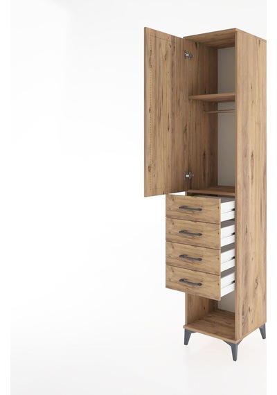 Hyperion Dolap 2 Raflı 4 Çekmeceli Tek Askılı 44x44x221 Çam-çam Atlas Çam