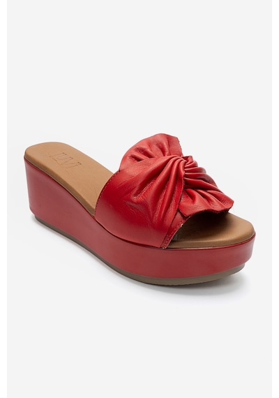 Luvishoes Jeff Kırmızı Cilt Hakiki Deri Fiyonklu Kadın Dolgu Topuklu Terlik