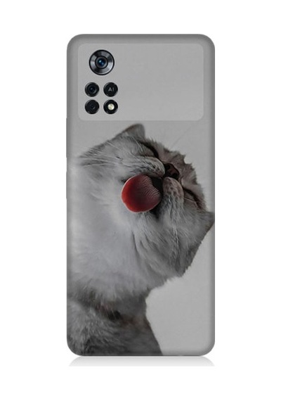 Xiaomi Poco X4 Pro 5g Uyumlu Dilini Çıkaran Kedi Desenli Silikon Kılıf