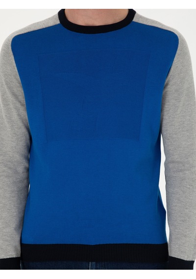 Cacharel Sax Slim Fit Pamuk Karışımlı Bisiklet Yaka Triko Kazak Mavi