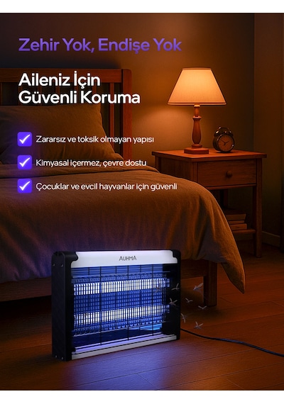 Auhma Aqm01 Çift Ampullü Elektrikli Sineklik Sivrisinek Kovucu & Yakalama Cihazı 30 M² Etki Alan