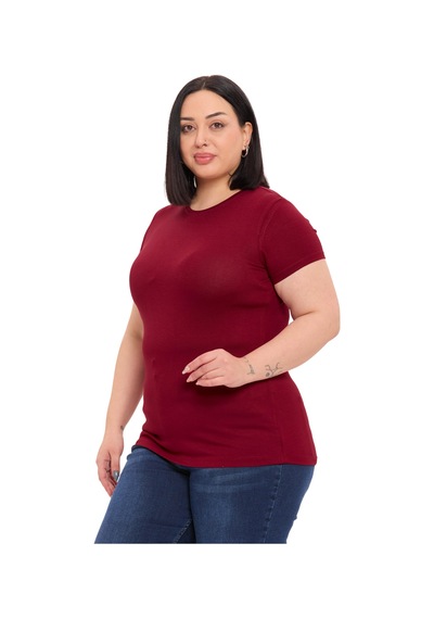 Disentis Büyük Beden Bisiklet Yaka Kısa Kollu Viskon Bordo Body Bordo