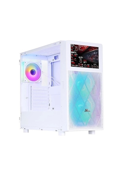 Powerboost PB-P4367BW 3 RGB Fanlı LCD Ekranlı Mid-Tower Oyuncu Bilgisayar Kasası Beyaz