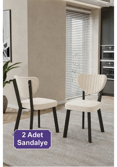 2 Adet Elma Sandalye Baby Face Kumaş Metal Iskelet Mutfak Yemek Masası Sandalyesi Krem