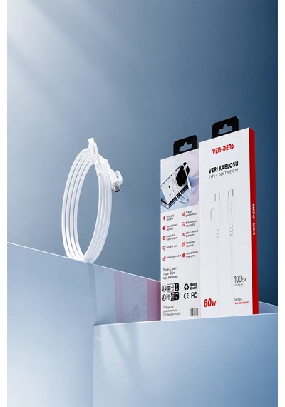 Ven-dens Vd-dc16cc 60 W Pd Type-c To Type-c Hızlı Şarj Ve Veri Kablosu, 1 Metre, Beyaz