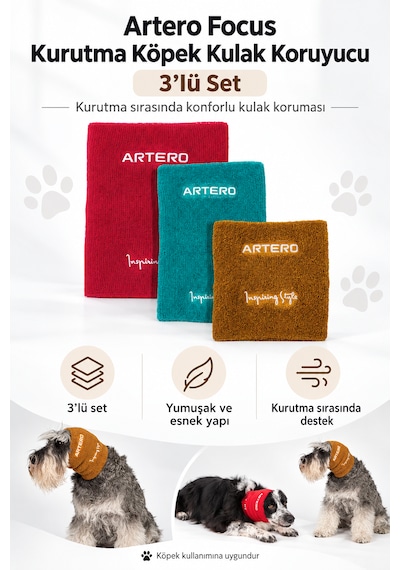 Artero Focus Kurutma Köpek Kulak Koruyucu 3'lü Set