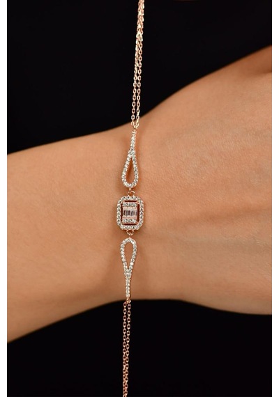 Roza Silver Zirkon Taşlı Rose 3 Sıra Baget Gümüş Bileklik