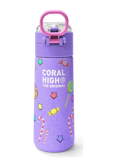 Coral High Kids Milka Su Yeşili Tavşan Desenli Pipetli Ve Direkt İçim Çelik Termos 500 Ml 38137 Lila