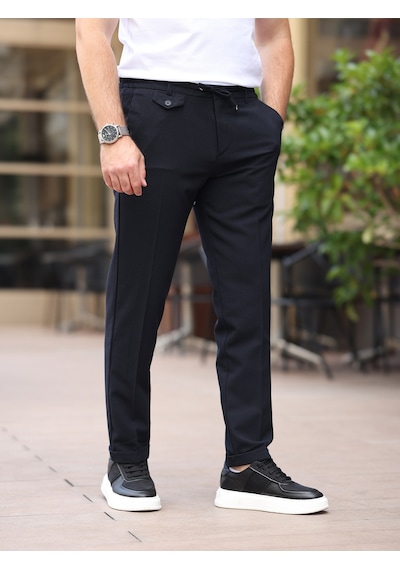 Ütü Gerektirmeyen Slim Fit Gofre Jogger Lacivert