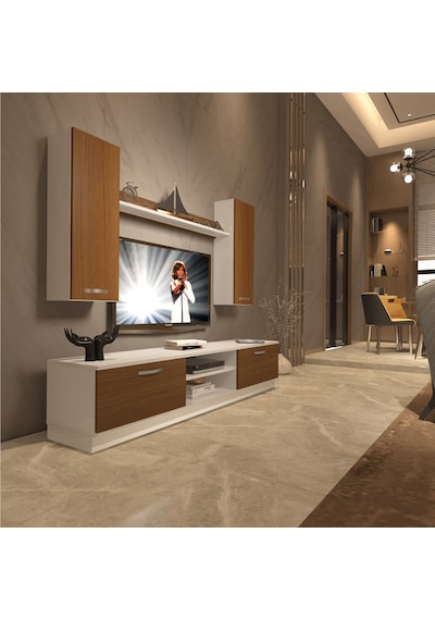 Decoraktiv Eko 5db Mdf Dvd Tv Ünitesi Tv Sehpası Beyaz - Ceviz