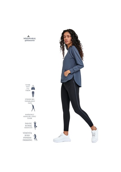 Kadın Eşofman Takım Antrasit/siyah Spor Tunik & Slim Fit Tayt Sports And Casual Tracksuit 3065 Antrasit / Siyah