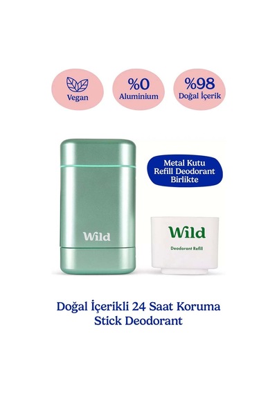 Wild %98 Natural Stick Deodorant Kutu + Refill Fresh - Aqua Case + Fresh Cotton & Sea Salt 40 Gr