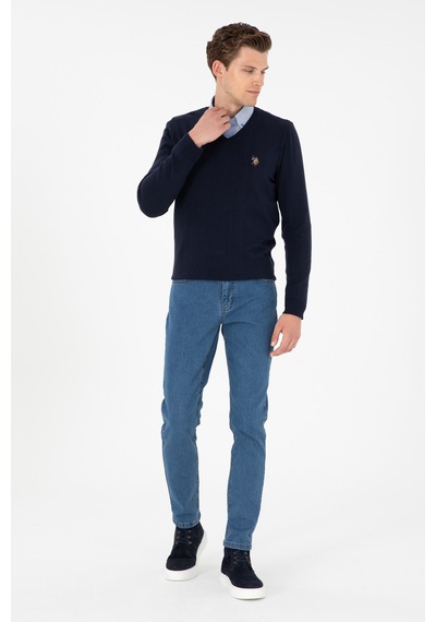 U.S. Polo Assn. Erkek Slim Fit V Yaka Lacivert Basic Kazak 50288885-VR033