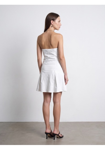 Dilvin 90593 Düğmeli Straplez Kot Elbise-beyaz