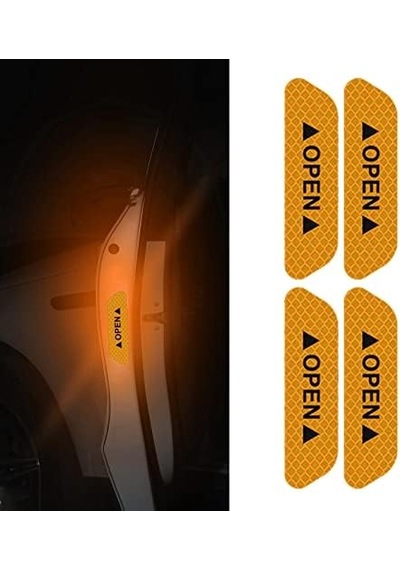 Oto Aksesuarcım Araba Kapı Açık Uyarı Reflektörü Etiket Sticker 4'lü 9.5x2.5cm Sarı