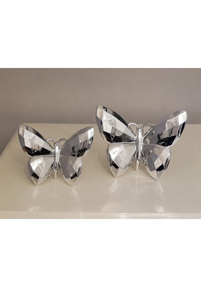 Gümüş Rengi Geometrik Kelebek Dekoratif Heykel, 2'li Set Diğer