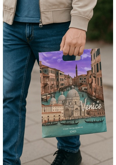 Güçlendirilmiş El Geçmeli Takviyeli Mağaza Poşeti Elit İtalya Venedik Baskı No3 32x42 Cm 50 Adet