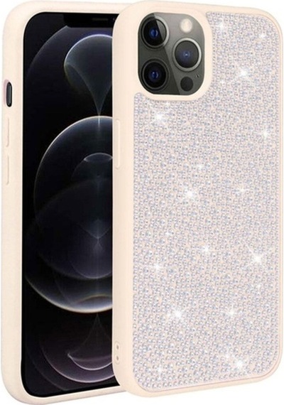 Apple Uyumlu iPhone 12 Pro Max Kılıf Parlak Taşlı Tasarım Zore Ston Kapak Beyaz