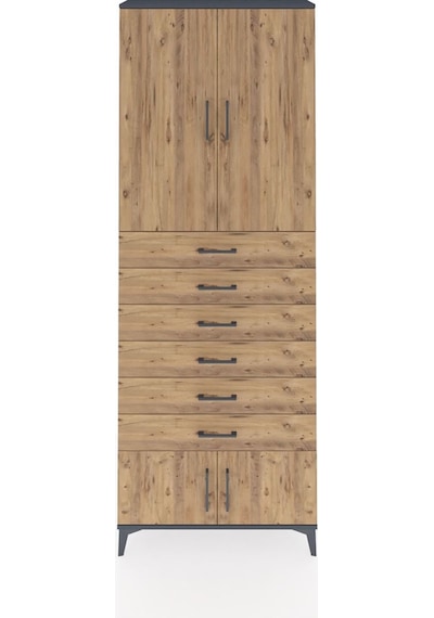 Arges Dolap 3 Raflı 6 Çekmeceli 4 Kapaklı 88x30x243 Antrasit-çam Antrasit