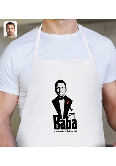 6Renk Kişiye Özel Godfather Baba Silüet Tasarımlı Beyaz Mutfak Önlüğü-3