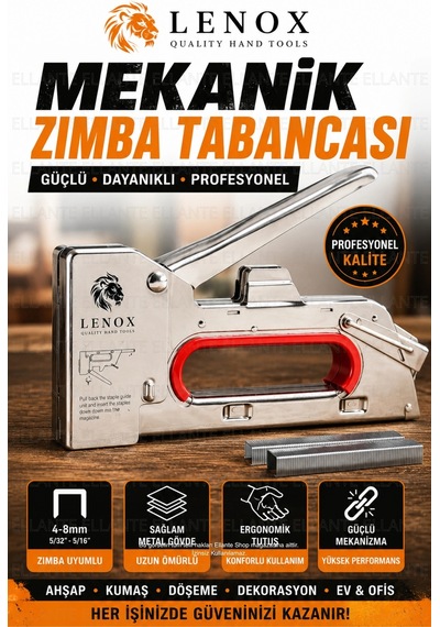 Metal Mekanik Zımba Tabancası 4-8 Mm Uyumlu Metal Gövde + 200 Adet Zımba Hediyeli