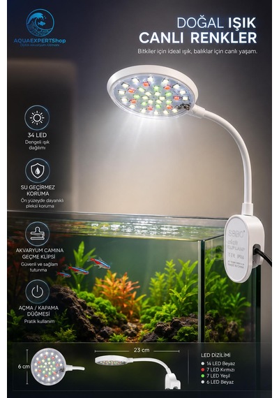 Sobo Usb Akvaryum Işığı - Balık Işığı - Bitki Işığı - 34 Led - Y-3w - Güçlü Aydınlatma - Üstün Performans - 23 Cm - Beyaz