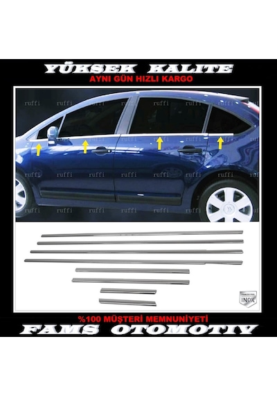 Citroen C4 Krom Cam Çıtası 8 Prç. 2004-2011 P. Çelik Hb
