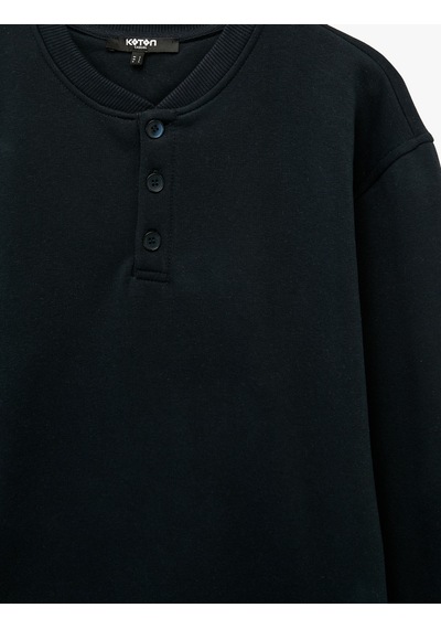 Koton Uzun Kollu Üç İplik Şardonlu Düğmeli Henley Yaka Sweatshirt Lacivert 7wam70199mk
